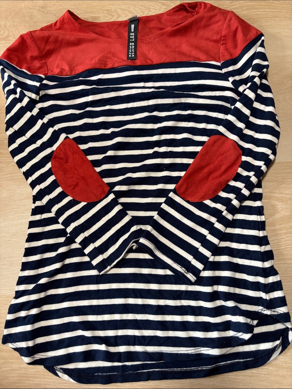 Design Lab Lord & Taylor Red and Navy Striped Long Sleeve Top